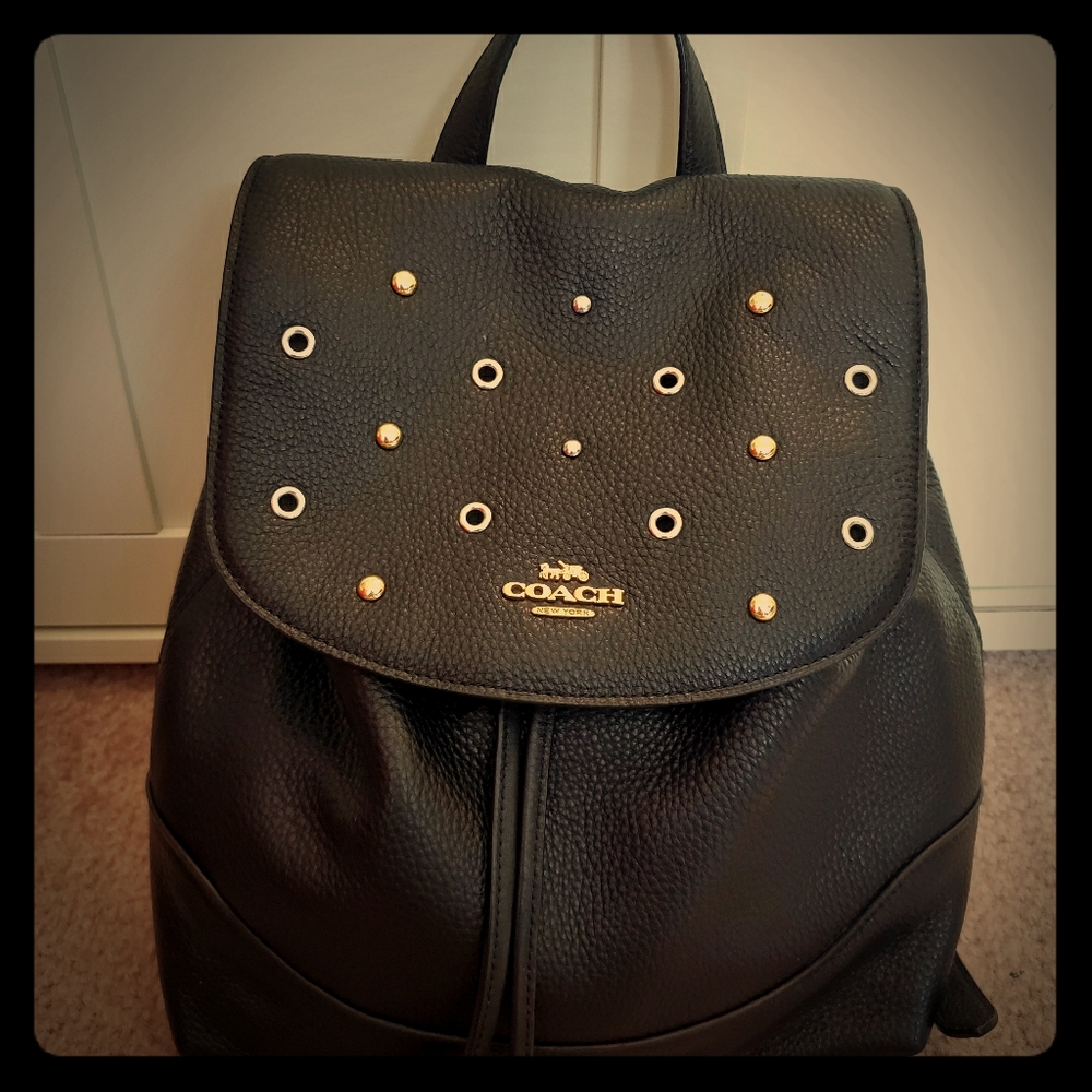 Coach Black Pebble Medium Backpack